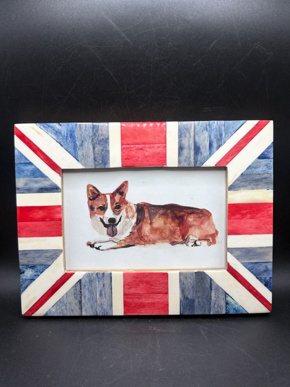 Anthropologie Union Jack Red White Blue Bone Picture Photo Frame Home Decor